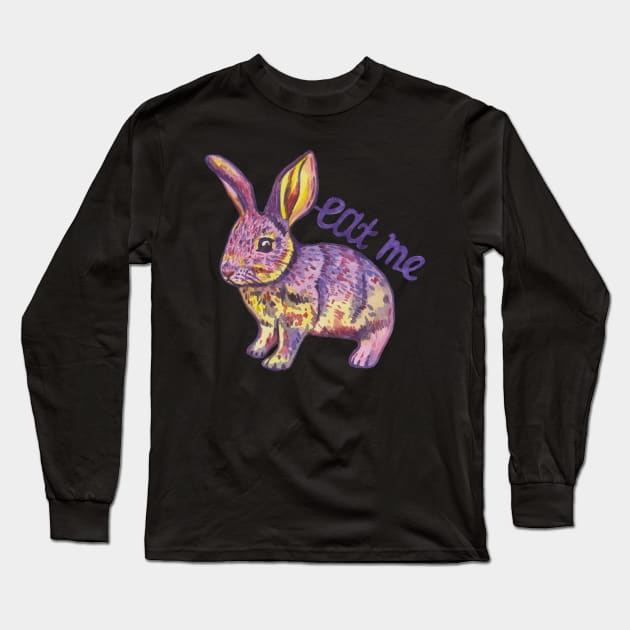 Violet yellow rabbit saying Eat me Long Sleeve T-Shirt by deadblackpony